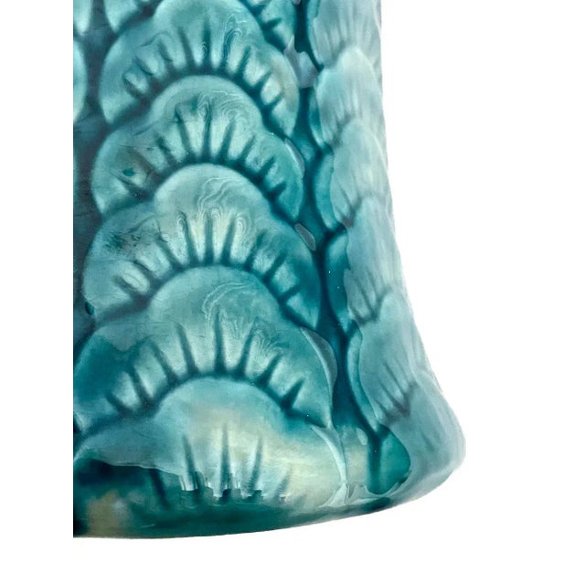 Teal Vintage Daisy & Leaf Petal Majolica Pitcher For Sale - Image 8 of 9