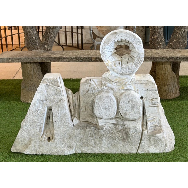 Monumental Marble Reclining Female Figure Sculpture, Manner of Henry Moore, 1970 For Sale - Image 14 of 15
