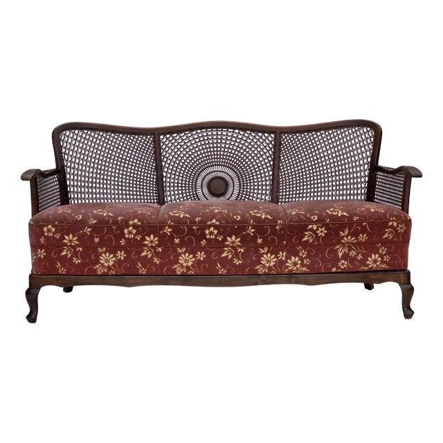 Vintage Danish Three-Seater Sofa in Salmon Pink Velour and Dark Beech Wood, 1950s For Sale