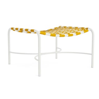 Brown Jordan Kantan Aluminum Ottoman in Chalk with Yellow Vinyl Strapping For Sale