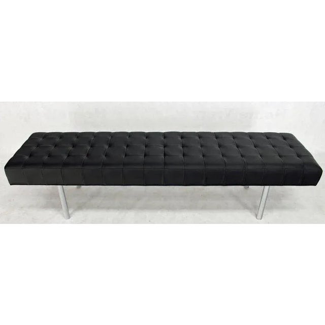 Tufted Black Upholstery Long Modern Bench on Chrome Cylinder Legs For Sale - Image 6 of 7