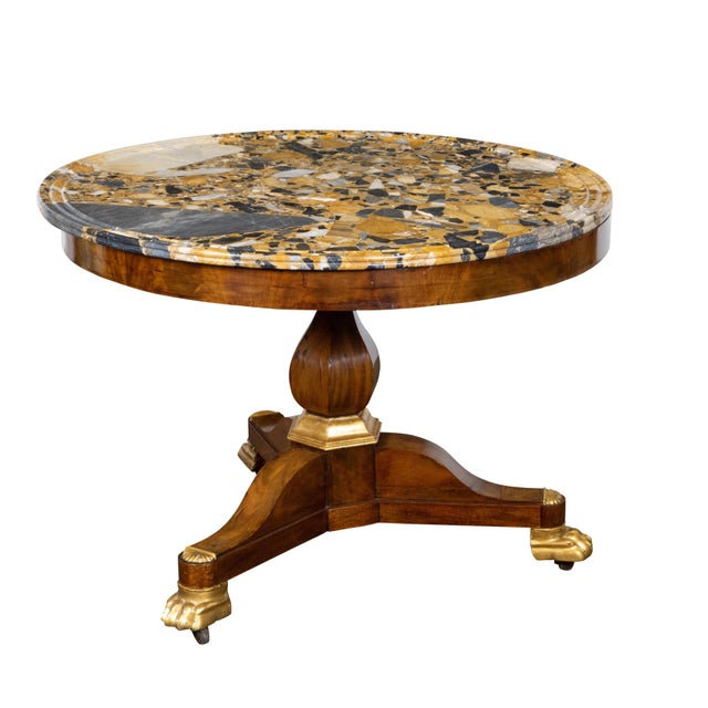 French 19th Century Mahogany Table with Marble Top and Carved Giltwood Feet For Sale - Image 4 of 11