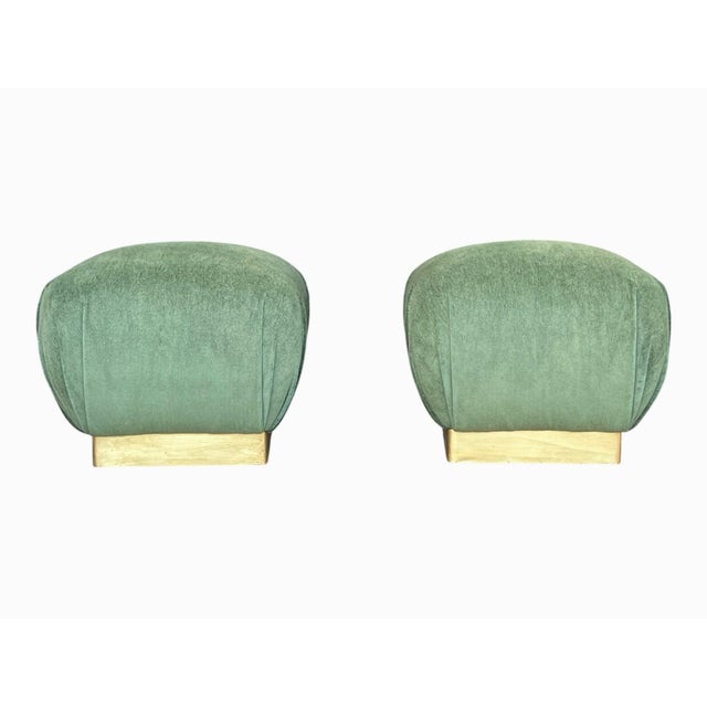 Mid-Century Modern 1970’s Hollywood Regency Karl Springer Style Poufs Stools in Green Mohair - A Pair For Sale - Image 3 of 13