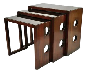 James Mont Mid Century Modern Mahogany & Glass Top Art Deco Nesting Side Tables - Set of 3