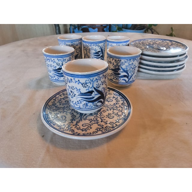 1990s Vintage Hand Made Blue and White Turkish Coffee /Espresso Cups - 12pcs, Never Used For Sale - Image 5 of 8