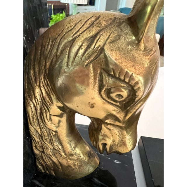 Mid-Century Brass and Marble Horse Bookends, a Pair For Sale - Image 4 of 10