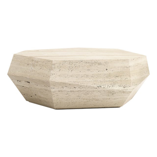 Three Rocks Low Coffee Table in Roman Travertine Stone from Insidherland For Sale