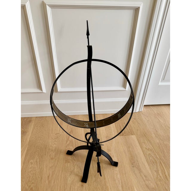 Heavy Large Vintage Wrought Iron & Brass Armillary Sphere Sundial Garden Ornament For Sale - Image 4 of 9