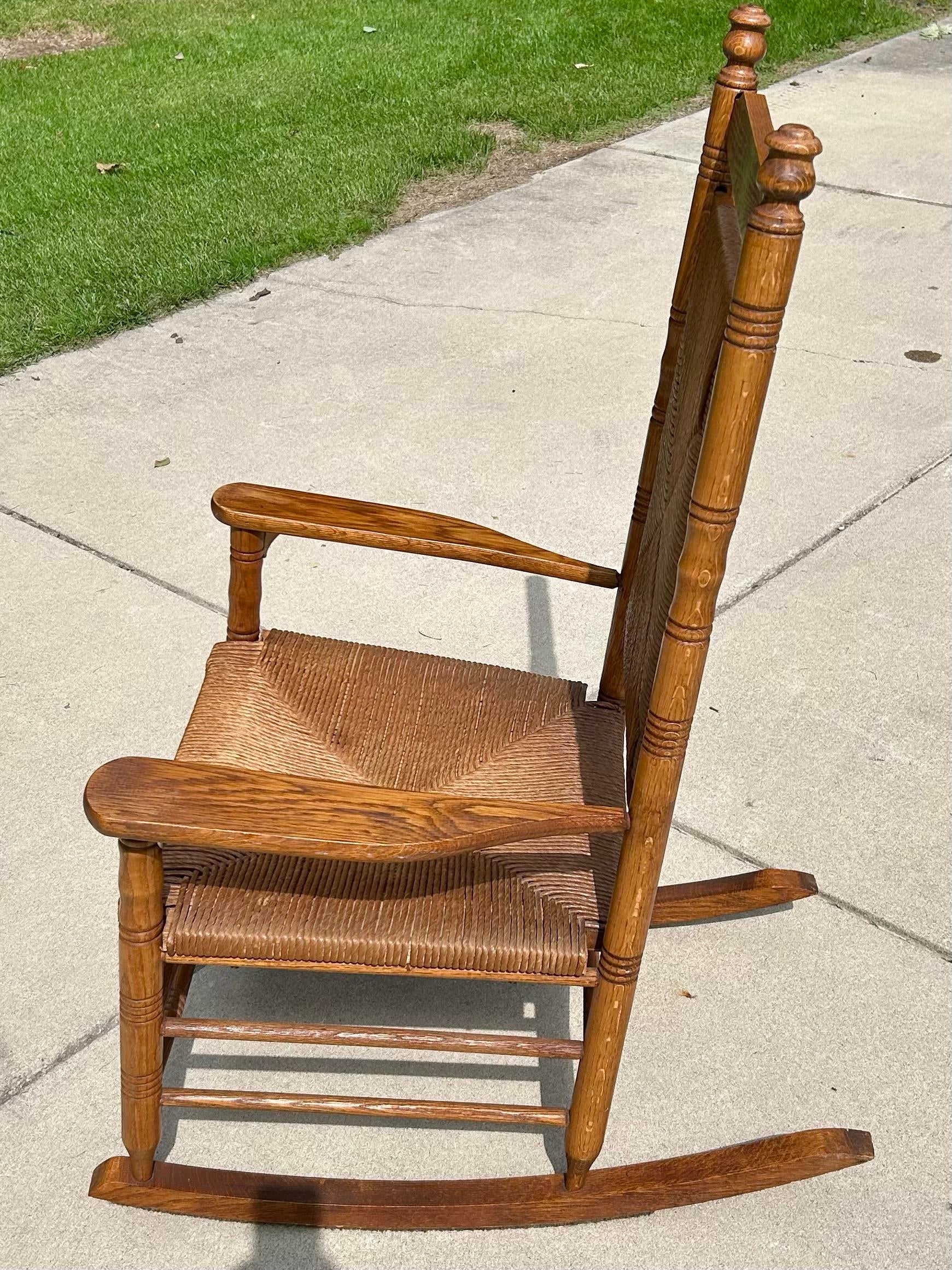 Extra Large Adult, Rush-Woven Seat and Backrest, Solid Oak, Turned