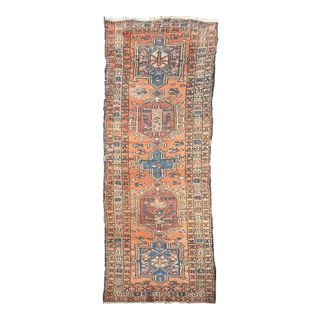 1930s Tribal Butterflies in the Border DUSTY CANTALOUP & Merlot Hues Rug 2.10 x 10.6 For Sale
