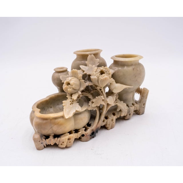 Age: Early 20th Century Details: Hand carved soapstone (resembles some forms of jade stone) and decorated with urns,...