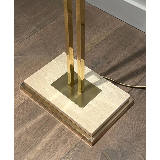 1970s Floor Lamp in Brass Parquet on Travertine Base For Sale - Image 11 of 12