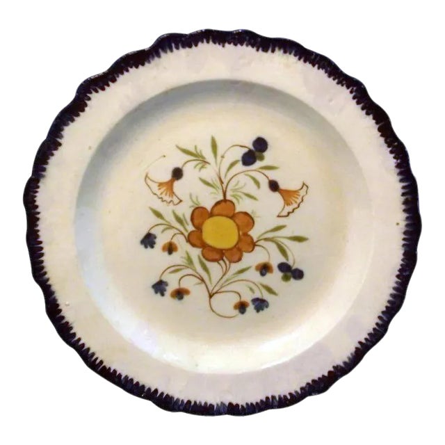 Early 19th Century English Staffordshire Pearlware Blue Featheredge Plate For Sale