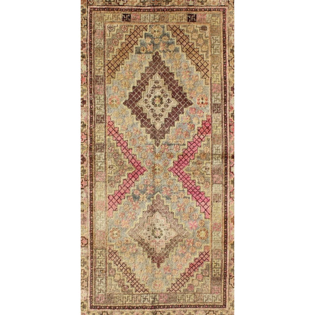 Early 20th Century Antique Khotan Rug With Paired Diamond Medallions in Wine Red For Sale - Image 4 of 8