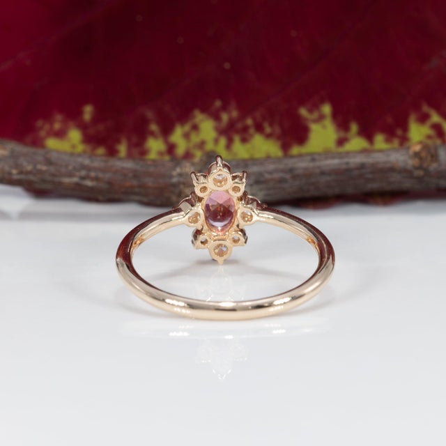 Pink Aaa Padparadscha Sapphire Ring With Earth-Mined Diamond Accents: Solid 14k Gold, Size 6.75 For Sale - Image 8 of 9