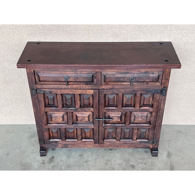 Baroque 20th Century Narrow Catalan Spanish Baroque Dark Walnut Credenza or Buffet For Sale - Image 3 of 10