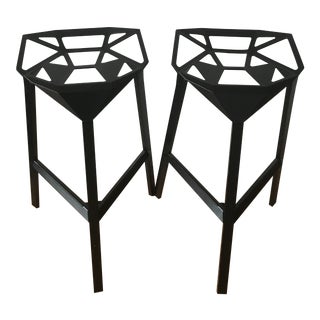 Modern Black Metal Bar Stools - a Pair For Sale
