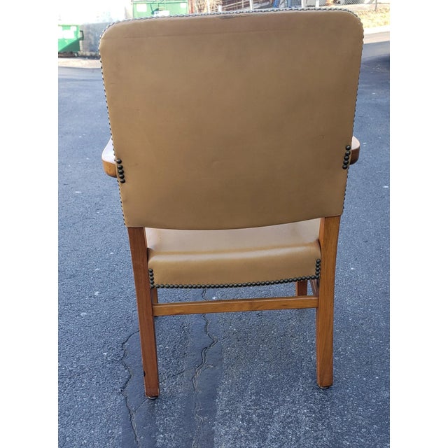 Tan Pair of 1970s Gunlocke Fruitwood and Leather Armchairs For Sale - Image 8 of 10