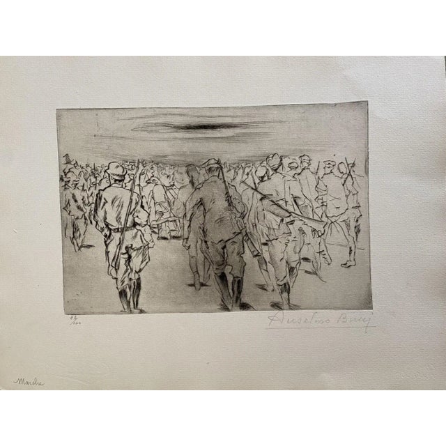 Military'' 1917s is a beautiful print in etching technique, realized by Anselmo Bucci (1887-1955). Hand signed. Numbered...