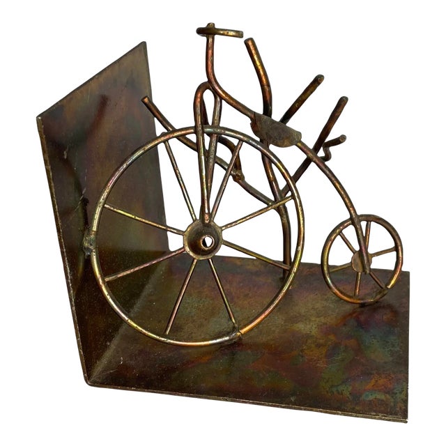 Vintage Metallic Bicycle Bookend For Sale