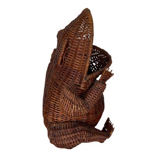 Vintage Natural Tone Wicker Frog Basket For Sale