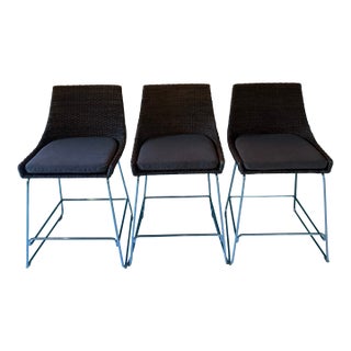 McGuire Brown Designer Woven Counter Stools - Set of 3 For Sale