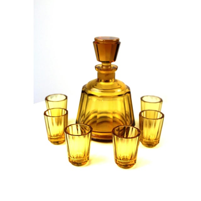 Mid-Century Amber Glass Liqueur Set from Moser Karlsbad, Set of 7 For Sale - Image 13 of 13