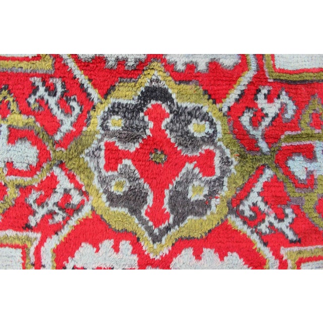 Large Antique Oushak Rug in Red, Acid Green and Ice Blue by Keivan Woven Arts For Sale - Image 9 of 12