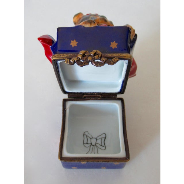 Limoges, France Hand-Painted Lidded Trinket Box of a Scottie Dog Inside a Chrstmas Box For Sale - Image 11 of 11