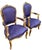 Baroque Louis XV Style Baroque Armchairs in Blue Satin Fabric with Patterns, 1920s, Set of 2 For Sale - Image 3 of 7