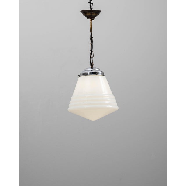 1920s French Art Deco Glass Pendant With Chrome Fitting For Sale - Image 12 of 18