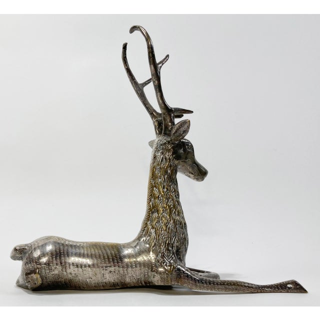Mid 20th Century Large Vintage Etched Silver Plate Seated Deer For Sale - Image 5 of 8