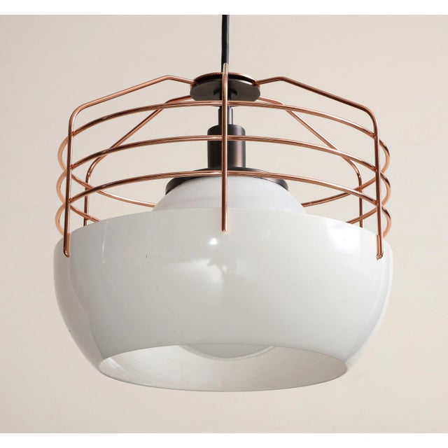 Metal Industrial Style White and Copper-Plated Pendant Light by Roll & Hill For Sale - Image 7 of 13