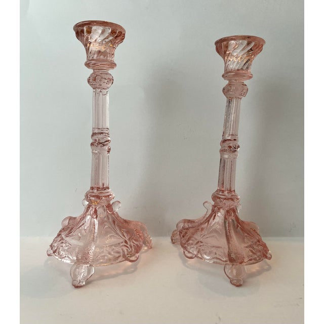 Pair of Portieux Valley Bavard Pink Glass Candlesticks. For Sale - Image 9 of 12
