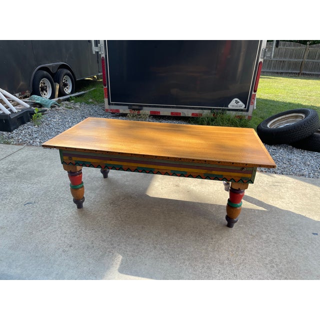 Hand-Painted Rustic Boho Coffee Table – Colorful Southwestern Farmhouse Style Add a unique, artistic touch to your living...