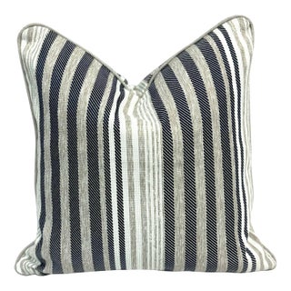 22” X 22” Christopher Farr Mare Azzuro Navy Beige White Stripe Outdoor Pillow Cover For Sale