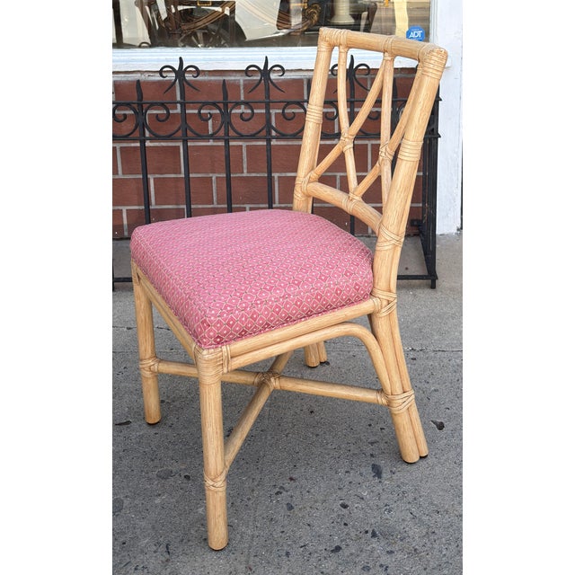 1990s Set of 6 Vintage McGuire Furniture Co Rattan Cross Hatch Lattice Dining Chairs For Sale - Image 5 of 7