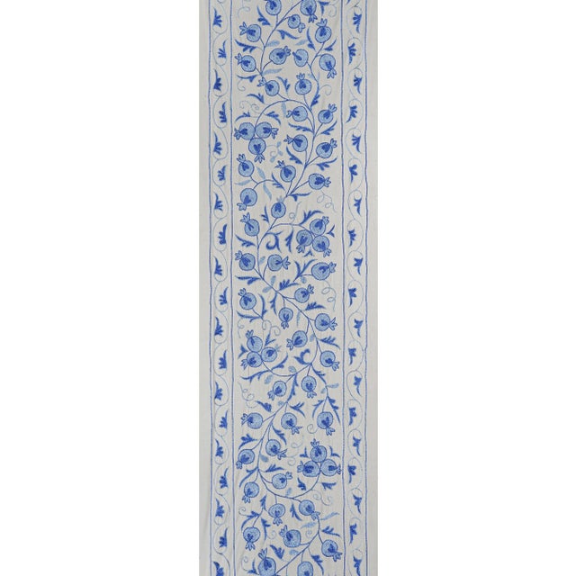Cotton Suzani Decor, Floral Blue Suzani Table Runner For Sale In New York - Image 6 of 10