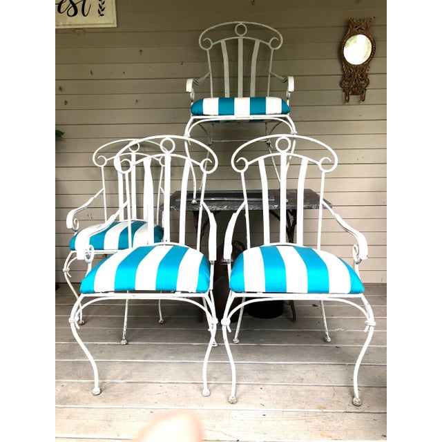 Traditional Iron Upholstered High-Back Lawn Chairs- Set of 4 For Sale - Image 3 of 13