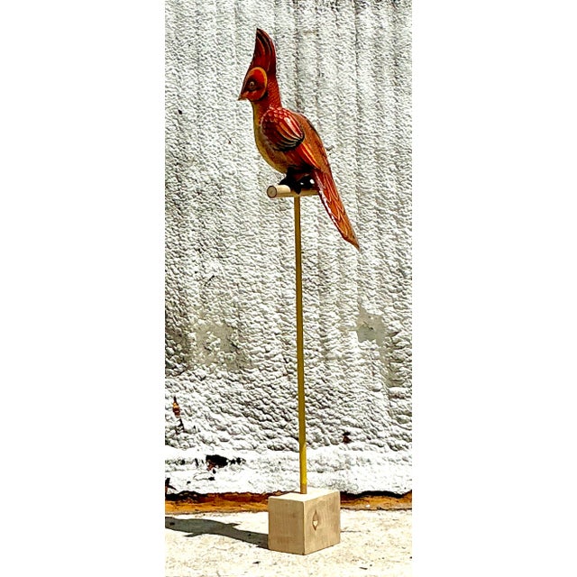 Sergio Bustamante Vintage Boho Sergio Bustamante Paper Mache Bird on Pedestal For Sale - Image 4 of 8
