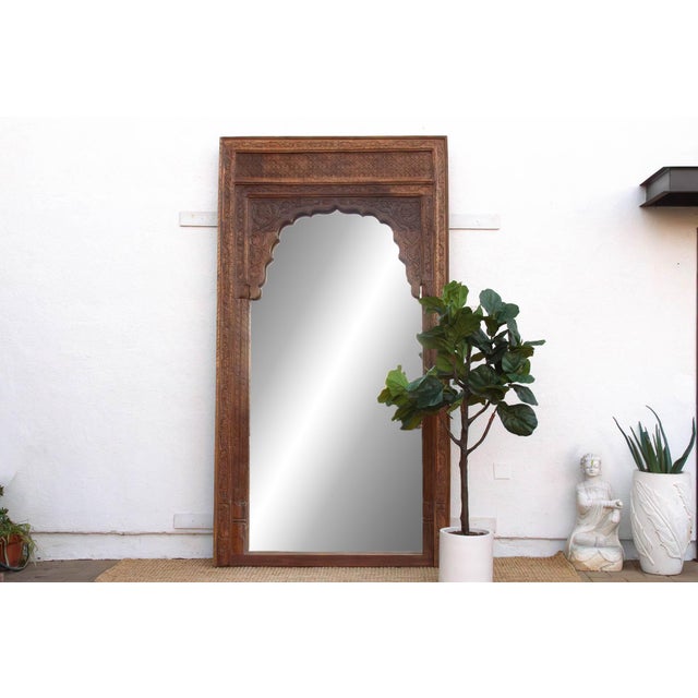 Wood 116" Tall Moorish Arch Carved Palace Floor Mirror For Sale - Image 7 of 7