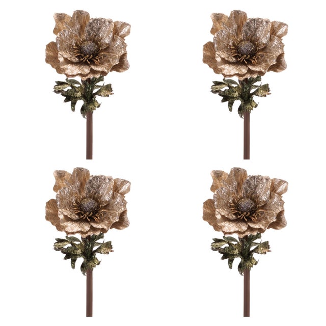 Rustic Metallic Anemone Flower Stem (Set of 4) For Sale - Image 3 of 3