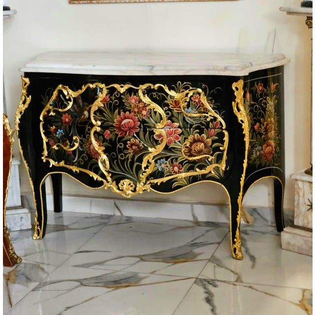 A true work of art, this French Louis XV Bombe Chest blends exceptional craftsmanship with timeless elegance. Featuring a...