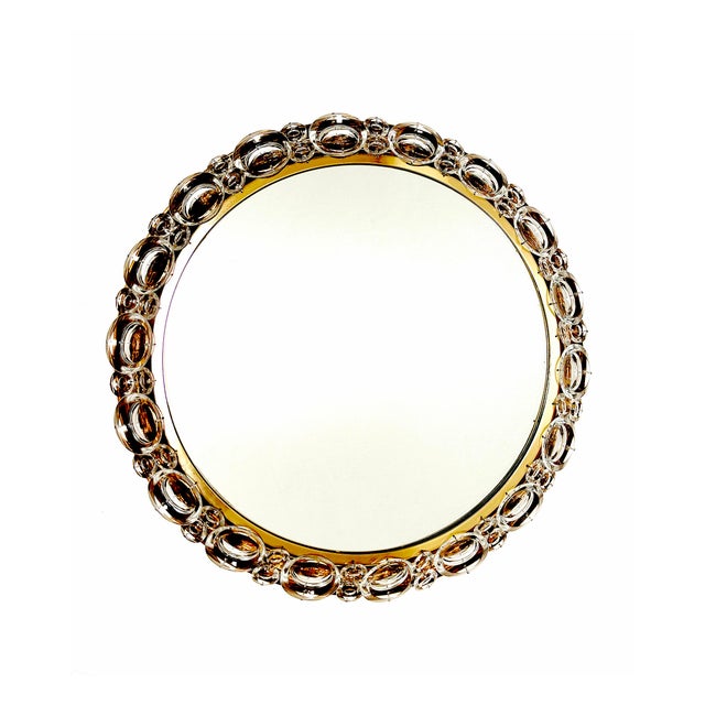 Vintage Illuminated Crystal Brass Mirror from Palwa, 1960s For Sale - Image 4 of 17