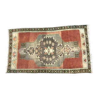 Vintage Turkish Handmade Red and Gray Small Rug For Sale