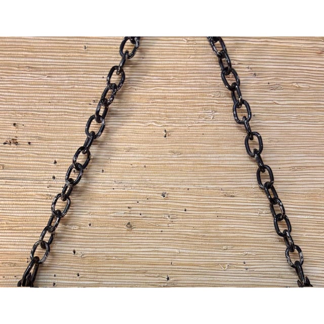 Early Black Metal, Iron Mirror Hanging From a Heavy Chain For Sale In New York - Image 6 of 6