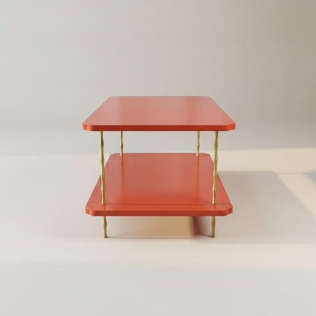 Handcrafted Satin Salsa Painted Two-Layer Coffee Table With Brass Bamboo Legs For Sale - Image 4 of 6