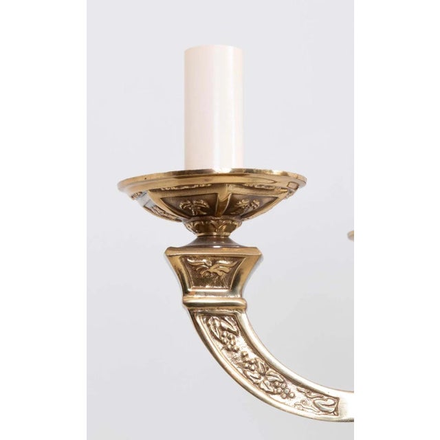 1970s Art Nouveau European Six Arm Cast Brass Chandelier For Sale - Image 9 of 9