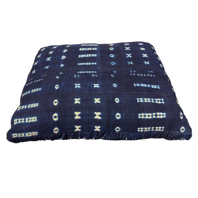 African Custom Made Indigo Cloth Floor Pillow 22" by 25" For Sale In New York - Image 6 of 6