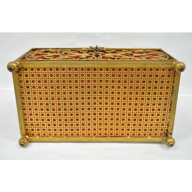 Late 20th Century Vintage Hollywood Regency Style Gold Gilt Metal Red Jewelry Trinket Storage Box For Sale - Image 11 of 12